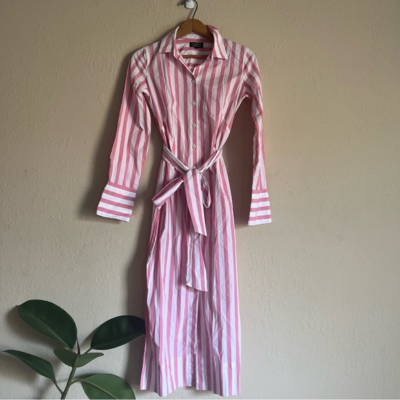 J. Crew Dresses & Skirts - Pink & White 100% Cotton Mid Length Button Front Dress w/ Tie Front by JCrew